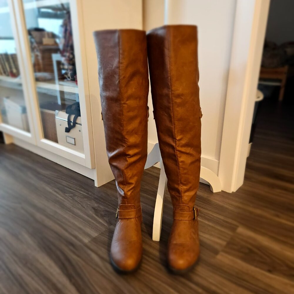 Brinley Co. Over the Knee Faux Leather Boots